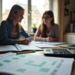 Семья за столом с ноутбуком, калькулятором и папкой с надписью ИПП — планирование пенсионных накоплений в домашних условиях