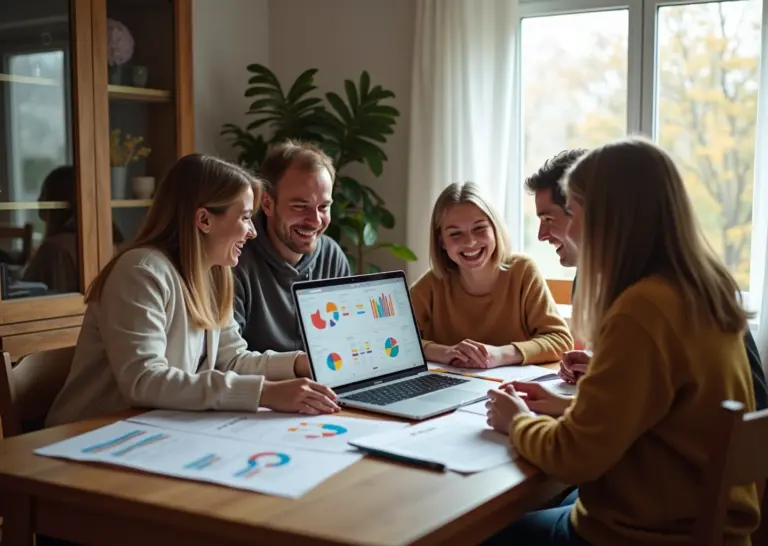 Русская семья планирует семейный бюджет и финансовые цели с помощью метода SMART